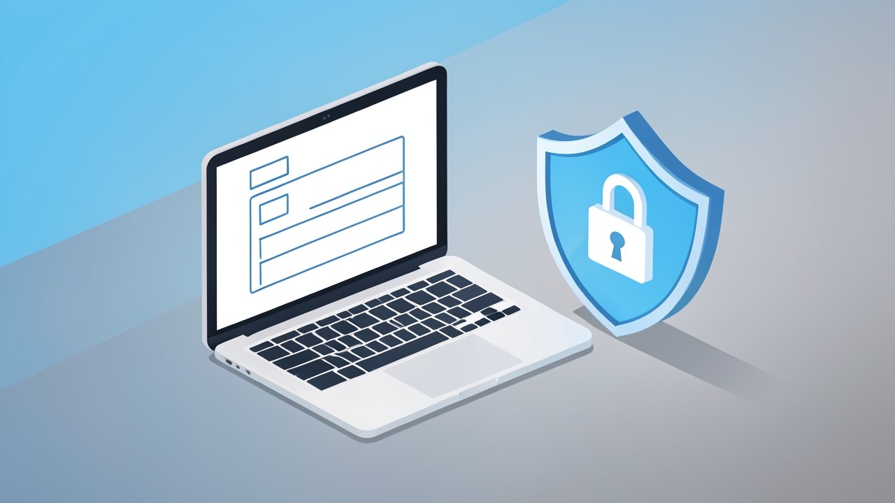 A laptop showing a loan application with a digital lock icon beside it, symbolizing online borrowing and security.