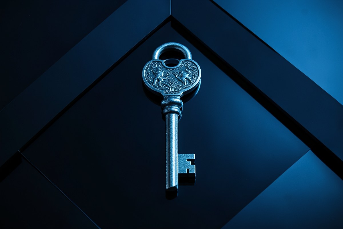 A padlock icon integrated into a large key, representing privacy and security.